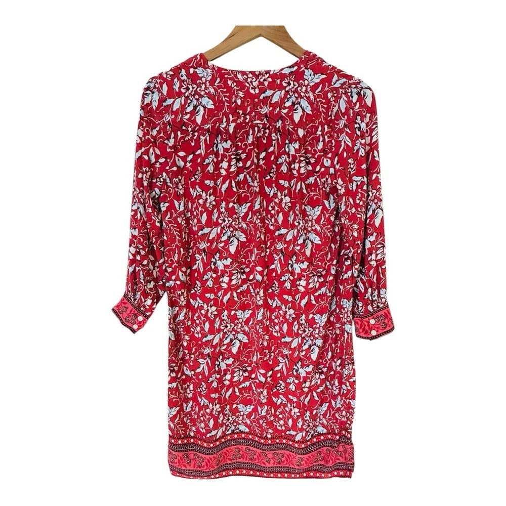 Ann Taylor LOFT Dark Coral Floral Boarder Henley Shirt Dress Small Petite PS SP - Picture 8 of 9